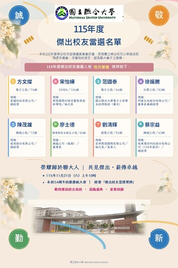 【公告】115年度傑出校友當選名單圖片